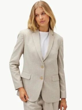 New Amour Vert Beige White Striped Blazer Linen Blend